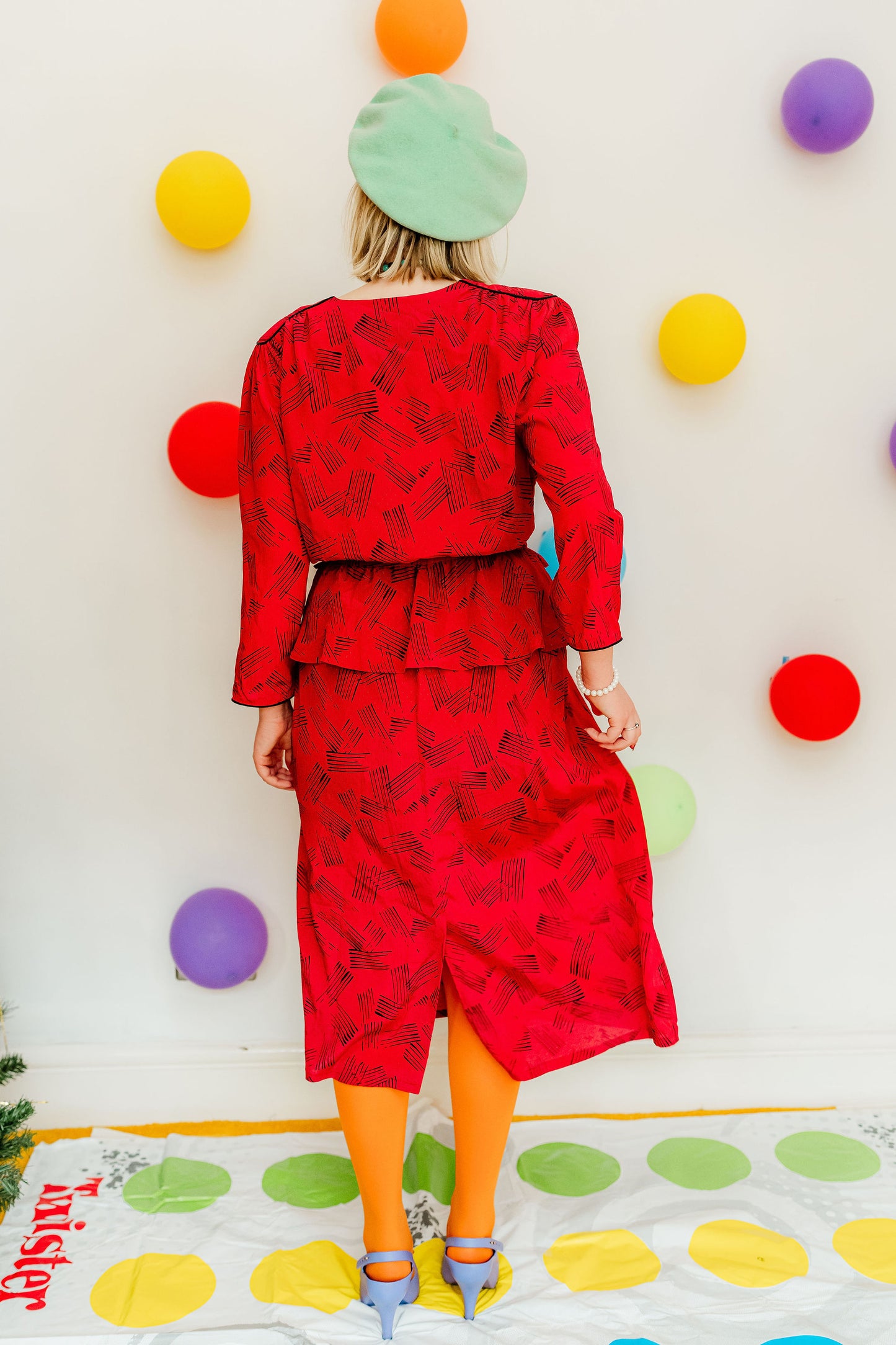 Vintage 80s Red Peplum Midi Dress