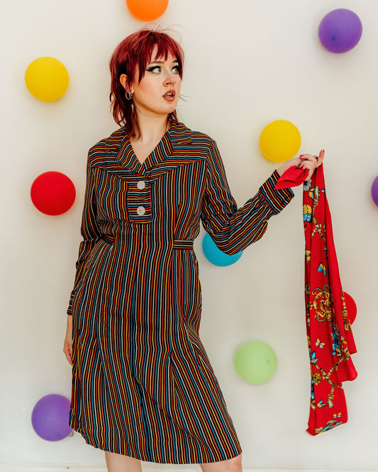 Vintage 70s Rainbow Stripe Dress