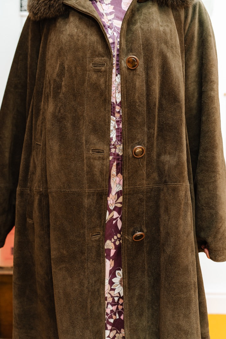 Vintage 70s Olive Green Suede Coat