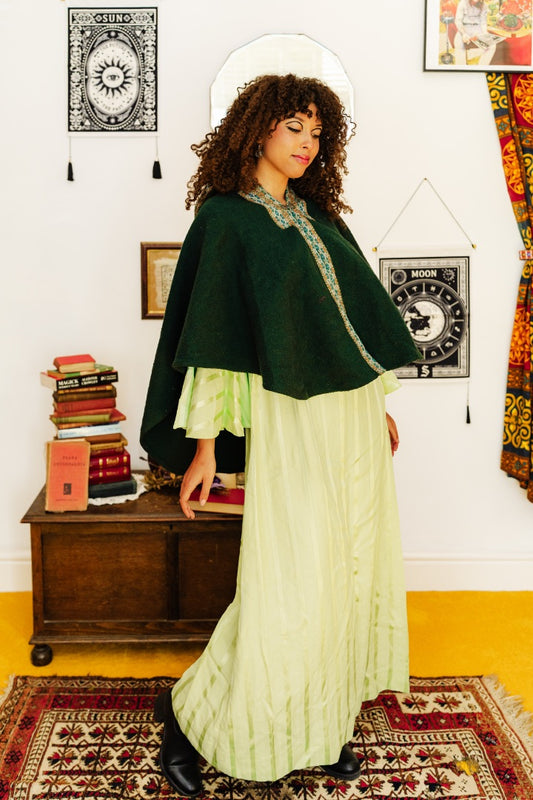 Vintage 60s Mint Green Flute Sleeve Maxi Dress