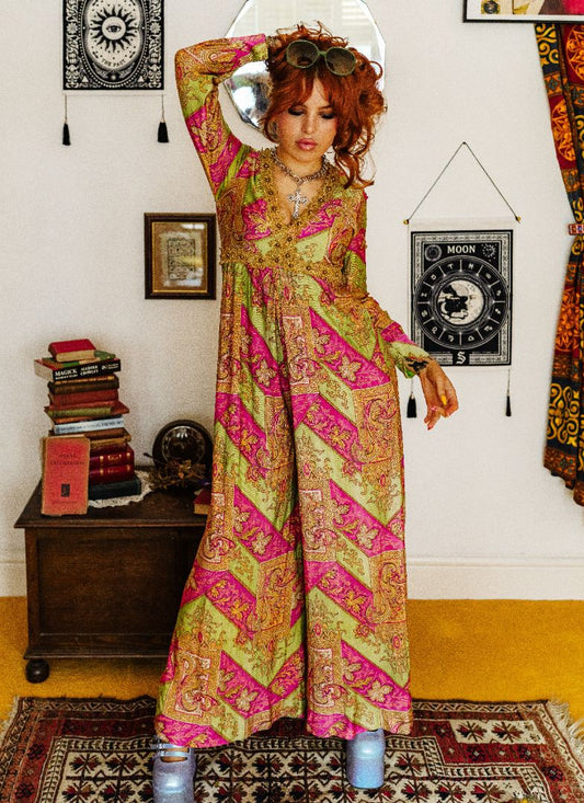 Vintage 60s Pink and Gold Psychedelic Jumpsuit