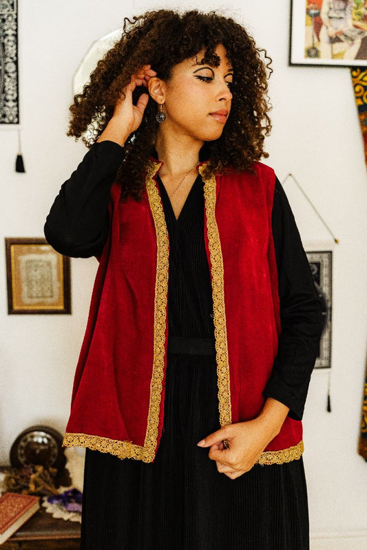 Vintage 60s Red Velvet Waistcoat