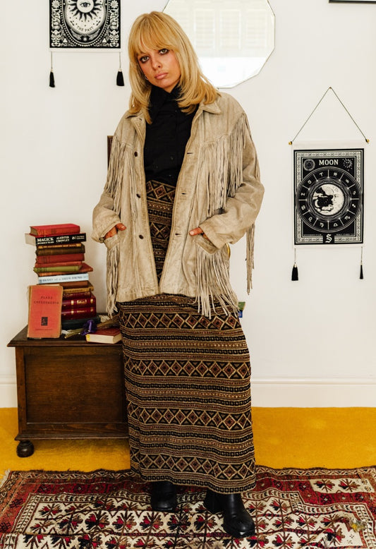 Vintage 70s Brown and Gold Maxi Skirt