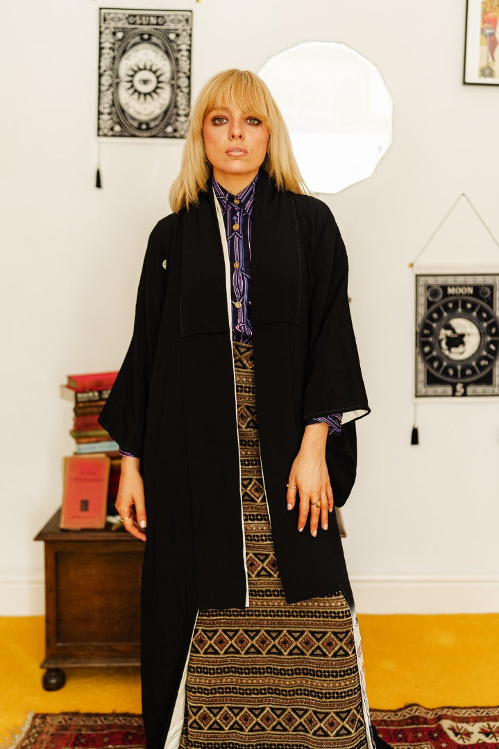 Vintage 40s Black Silk Traditional Kimono