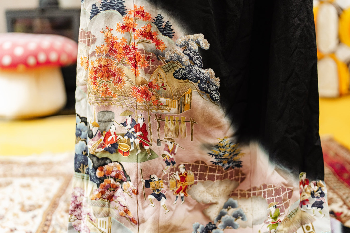 Vintage 40s Black Silk Traditional Kimono