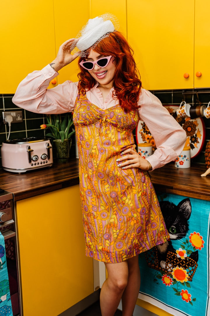 Kitsch Inn Vintage 60s Yellow Psychedelic Dollyrockers Mini Dress