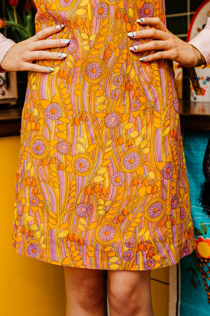 Kitsch Inn Vintage 60s Yellow Psychedelic Dollyrockers Mini Dress