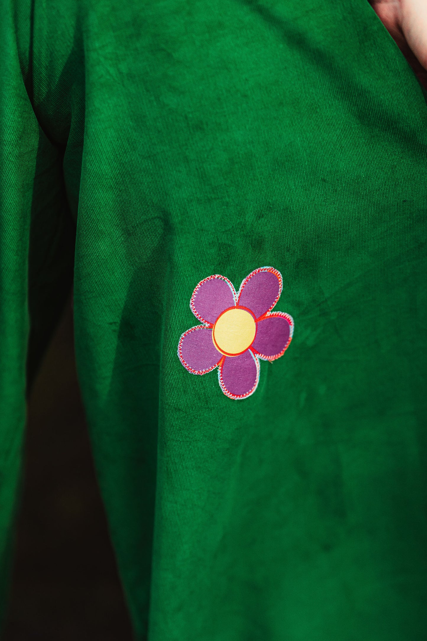The Recycling Centre Green Cord Flower Wide Leg Trousers