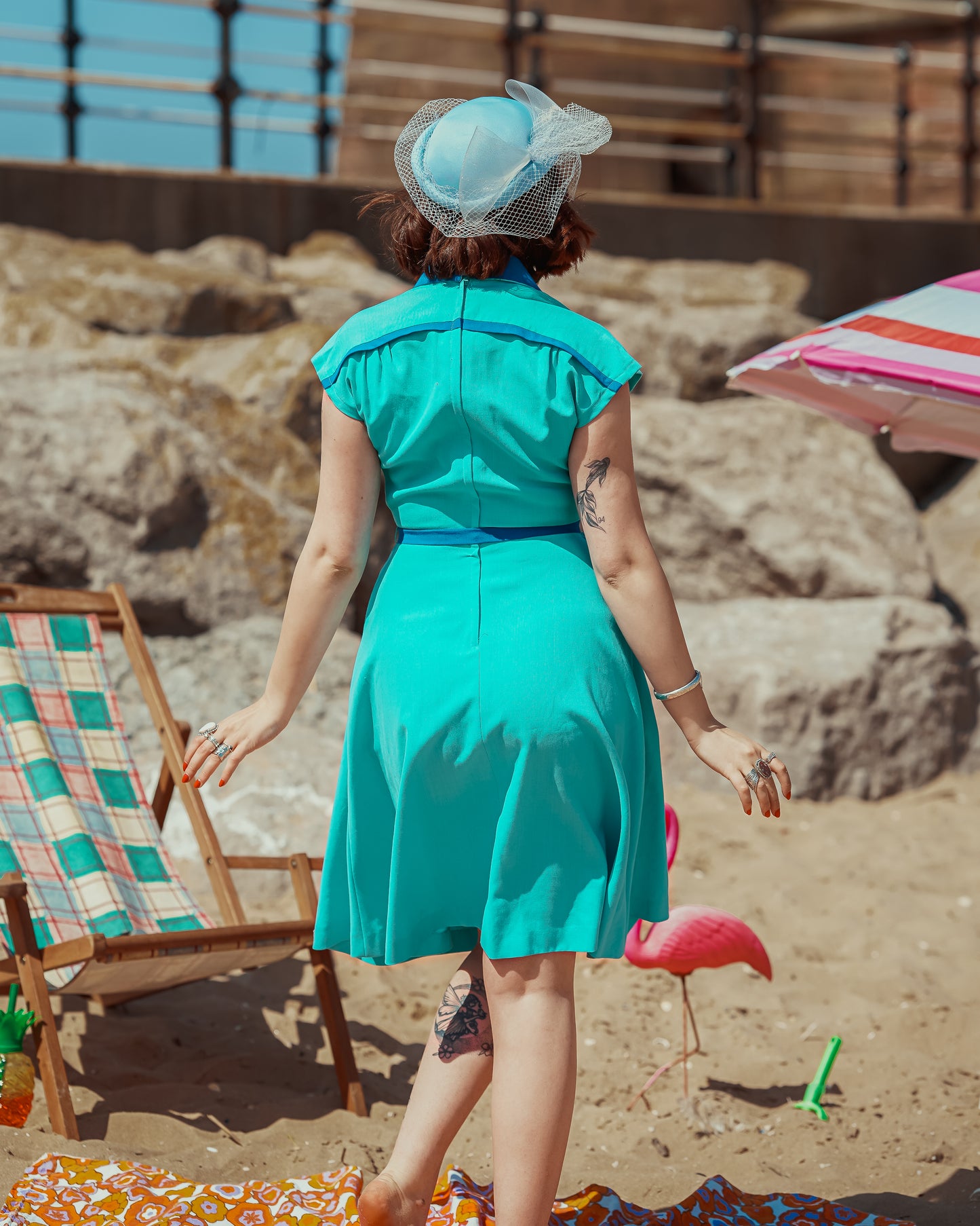 Vintage 70s Turquoise Blue Fit and Flare Dress