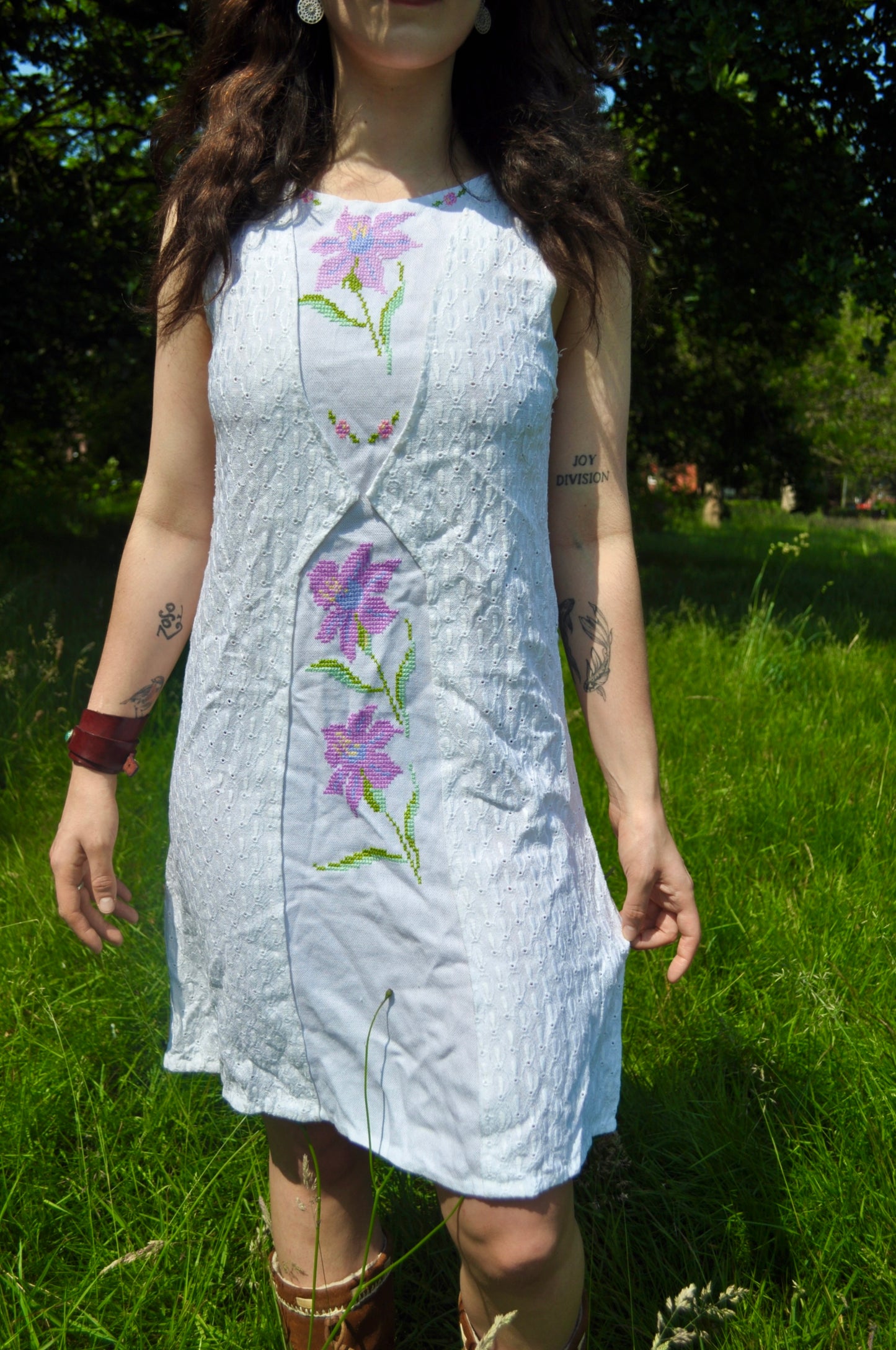 Vintage 70s White Embroidered Dress