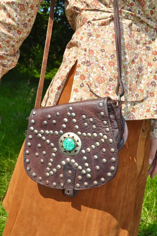 Vintage 70s Brown Leather Studded Mini Bag