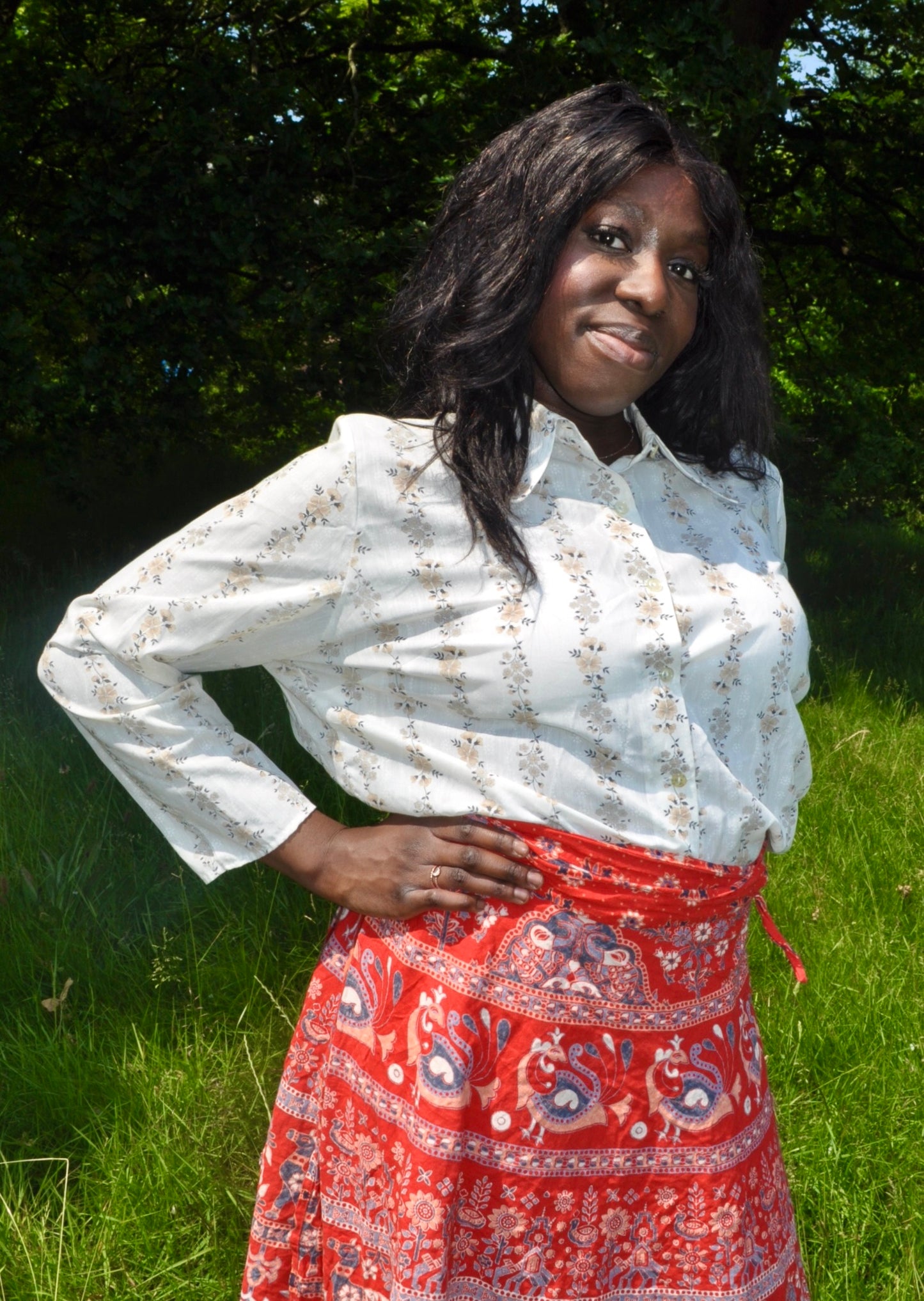 Vintage 70s White Floral Shirt
