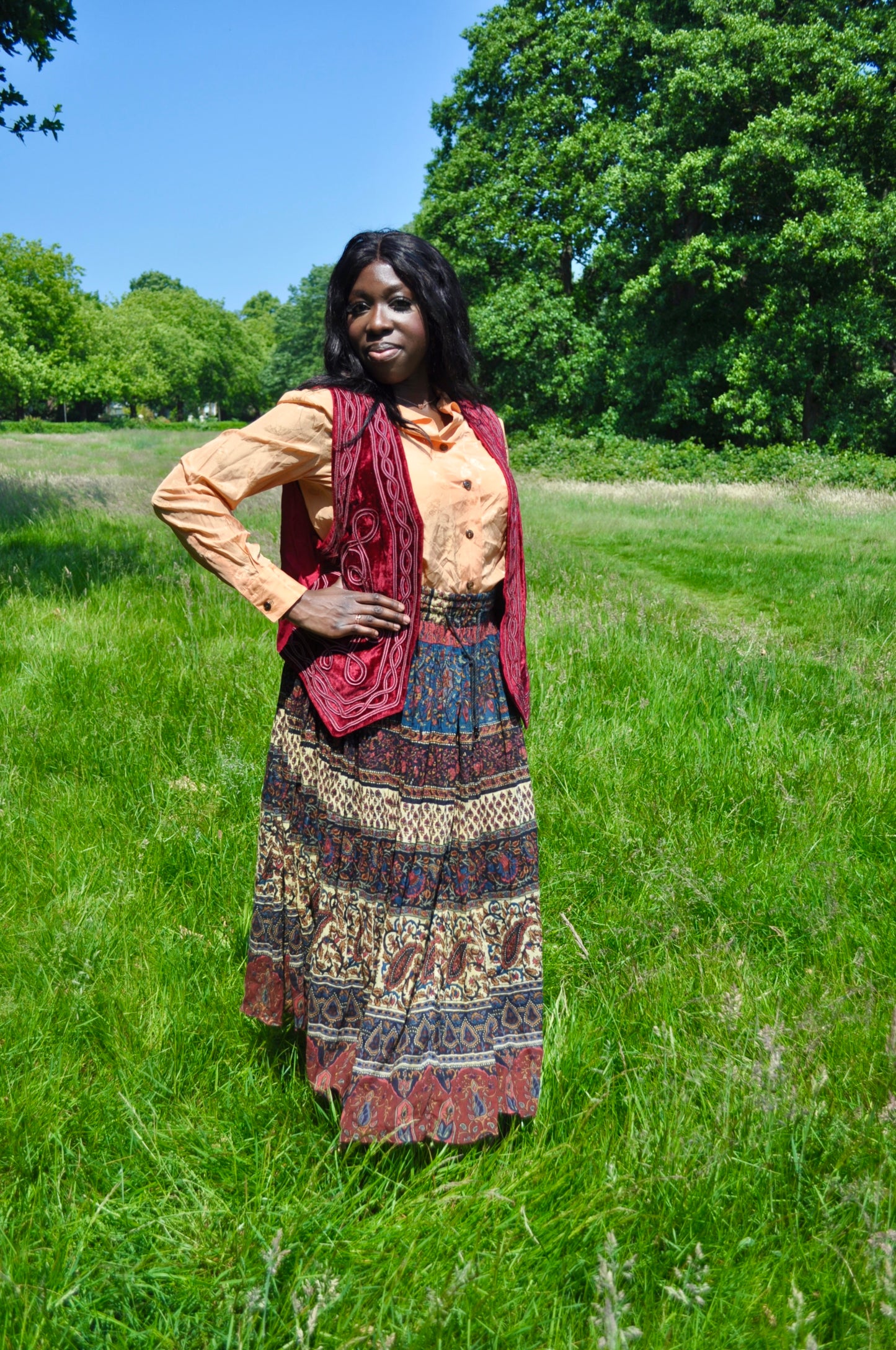 Vintage Maroon Red Velvet Applique Waistcoat