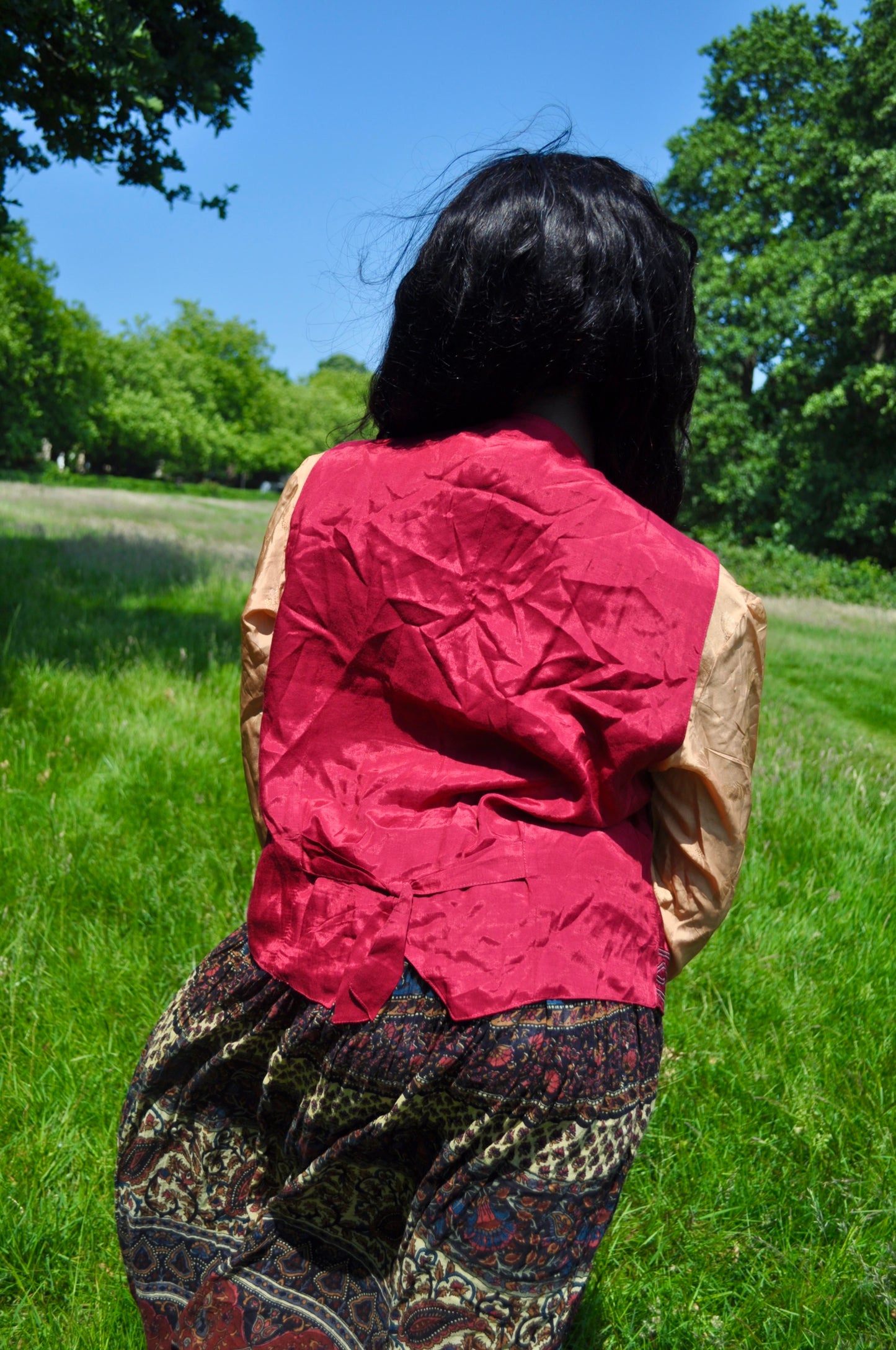 Vintage Maroon Red Velvet Applique Waistcoat