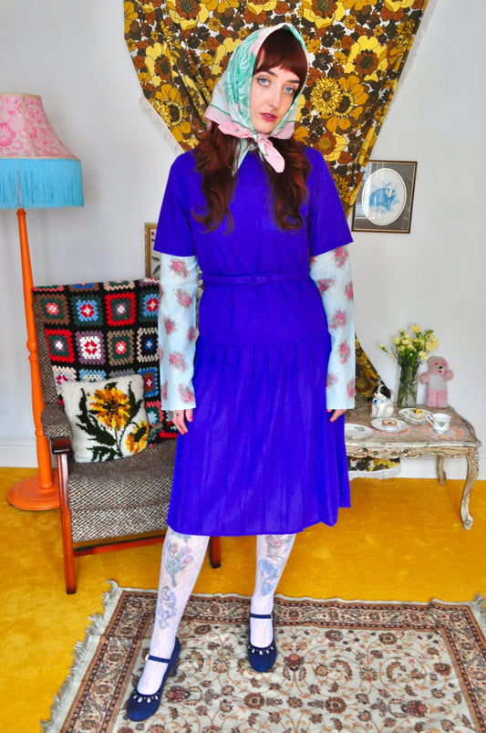 Vintage 80s Purple Drop Waist Midi Dress