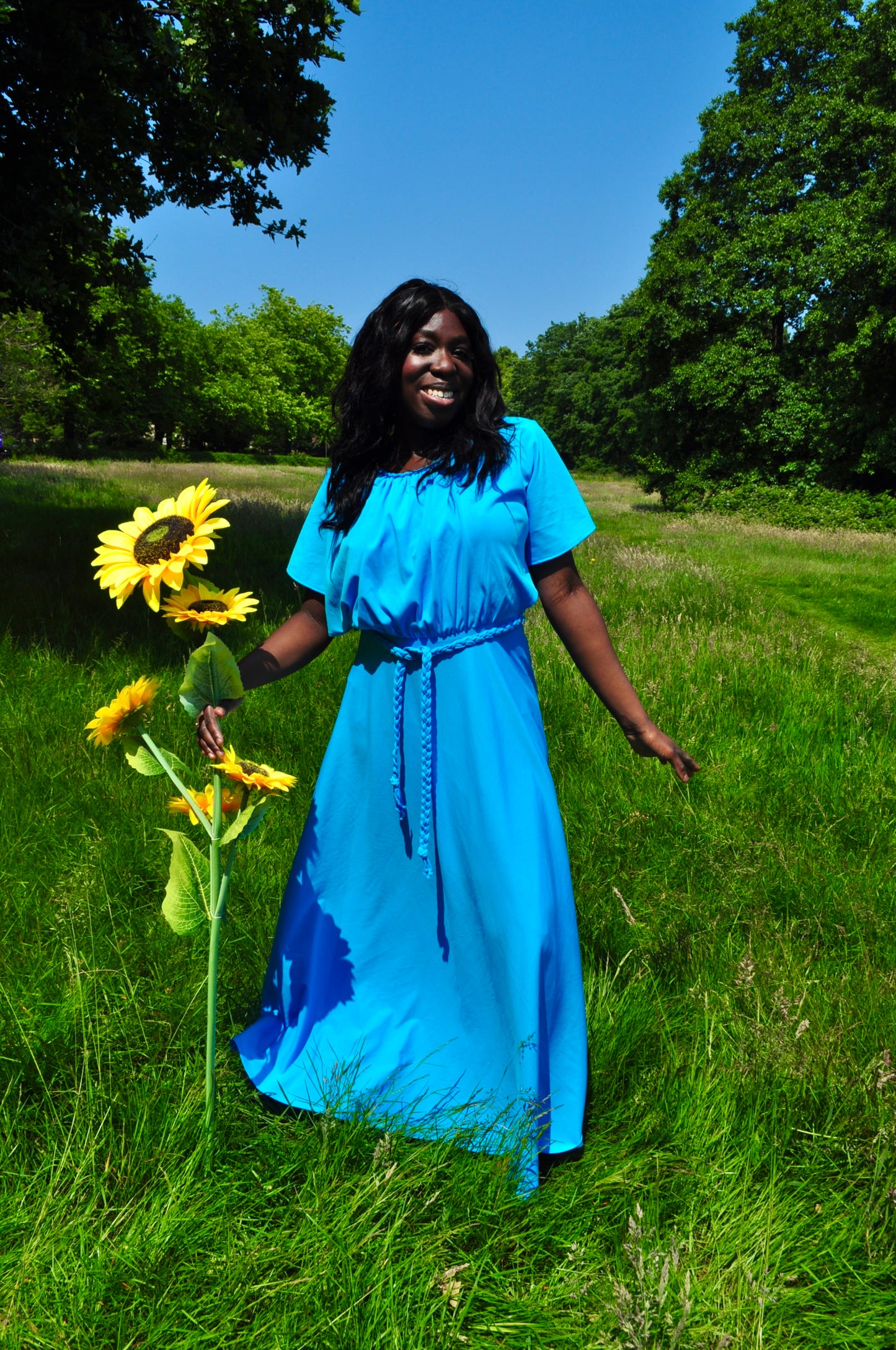 Vintage 70s Blue Cape Maxi Dress