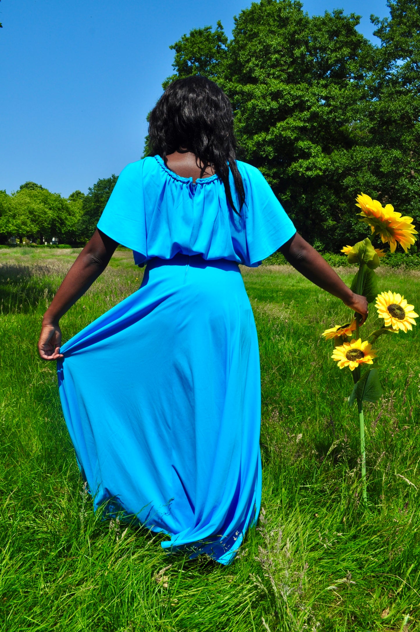 Vintage 70s Blue Cape Maxi Dress