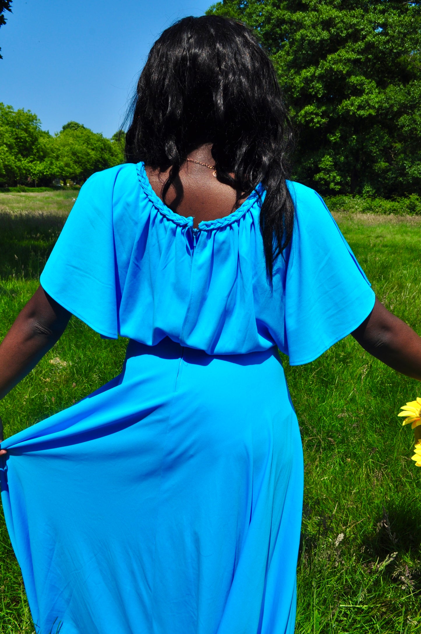 Vintage 70s Blue Cape Maxi Dress
