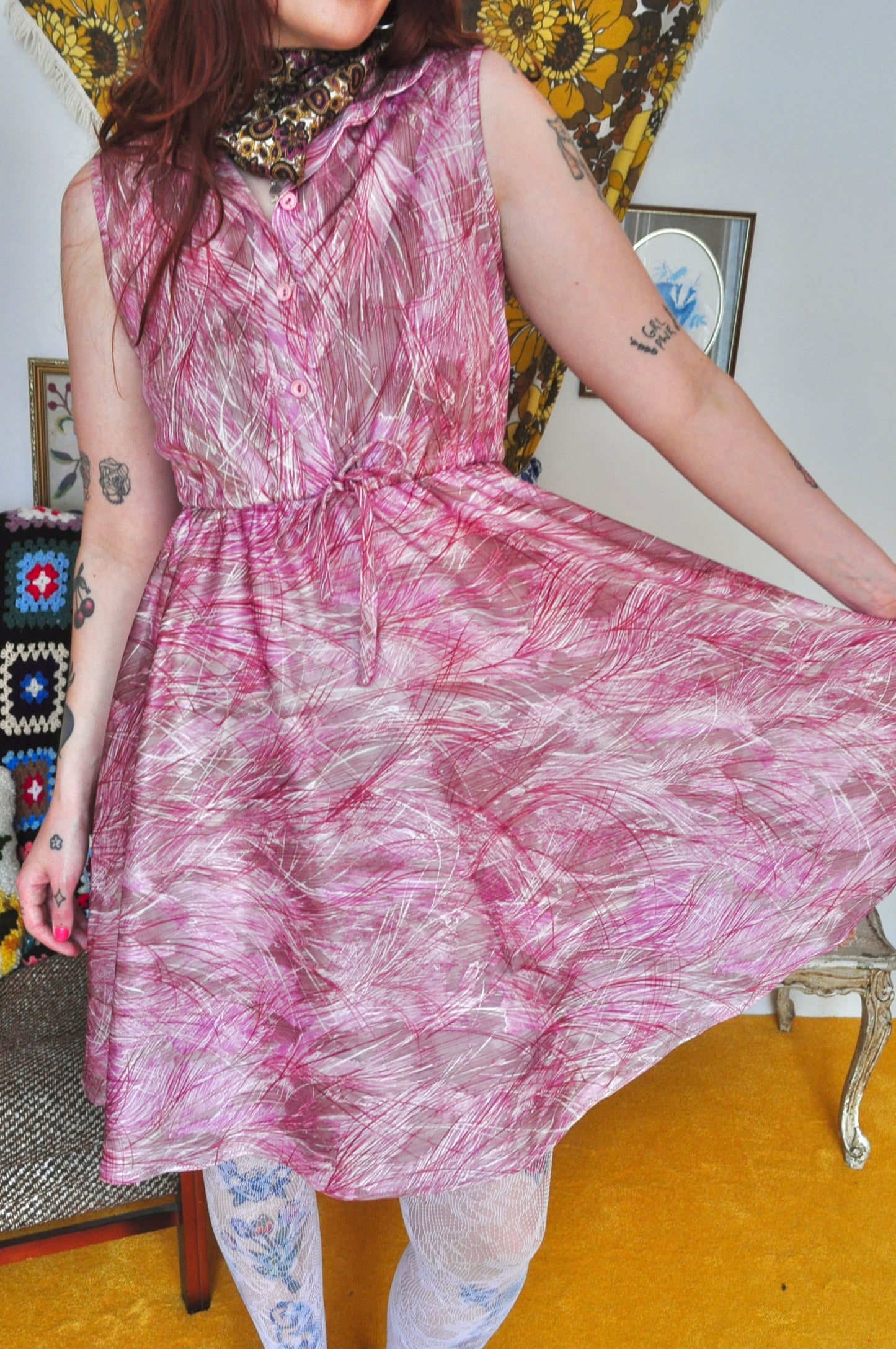 Vintage 70s Dusty Pink Midi Dress