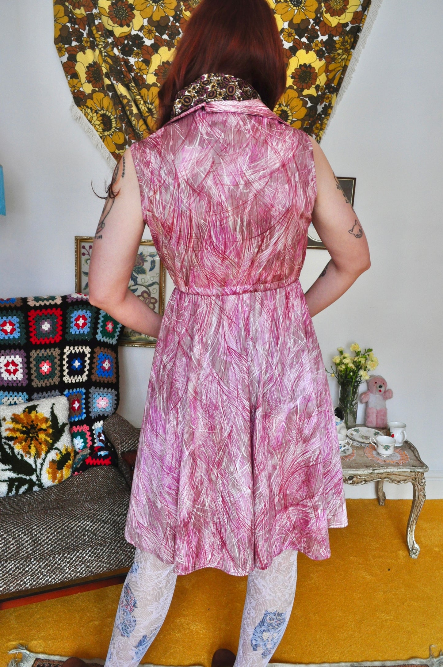 Vintage 70s Dusty Pink Midi Dress