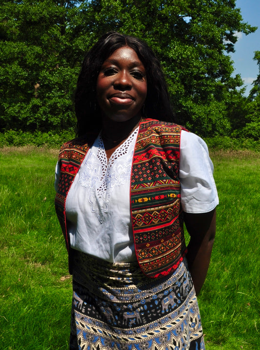 Vintage 70s Tapestry Print Cord Waistcoat