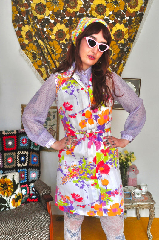 Vintage 60s Colourful Floral Knee Dress