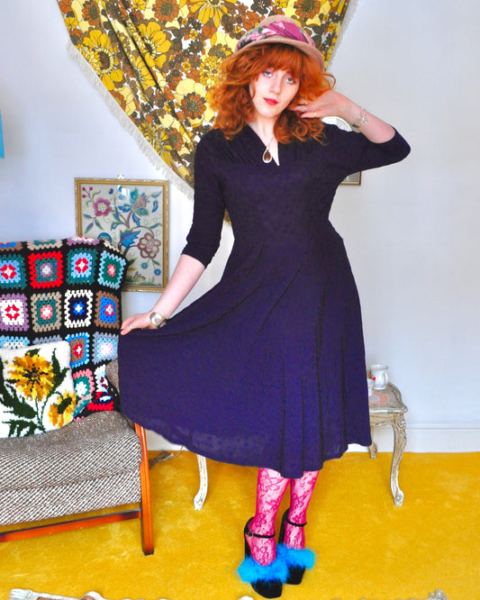 Vintage 1940s Navy Floral Tea Dress