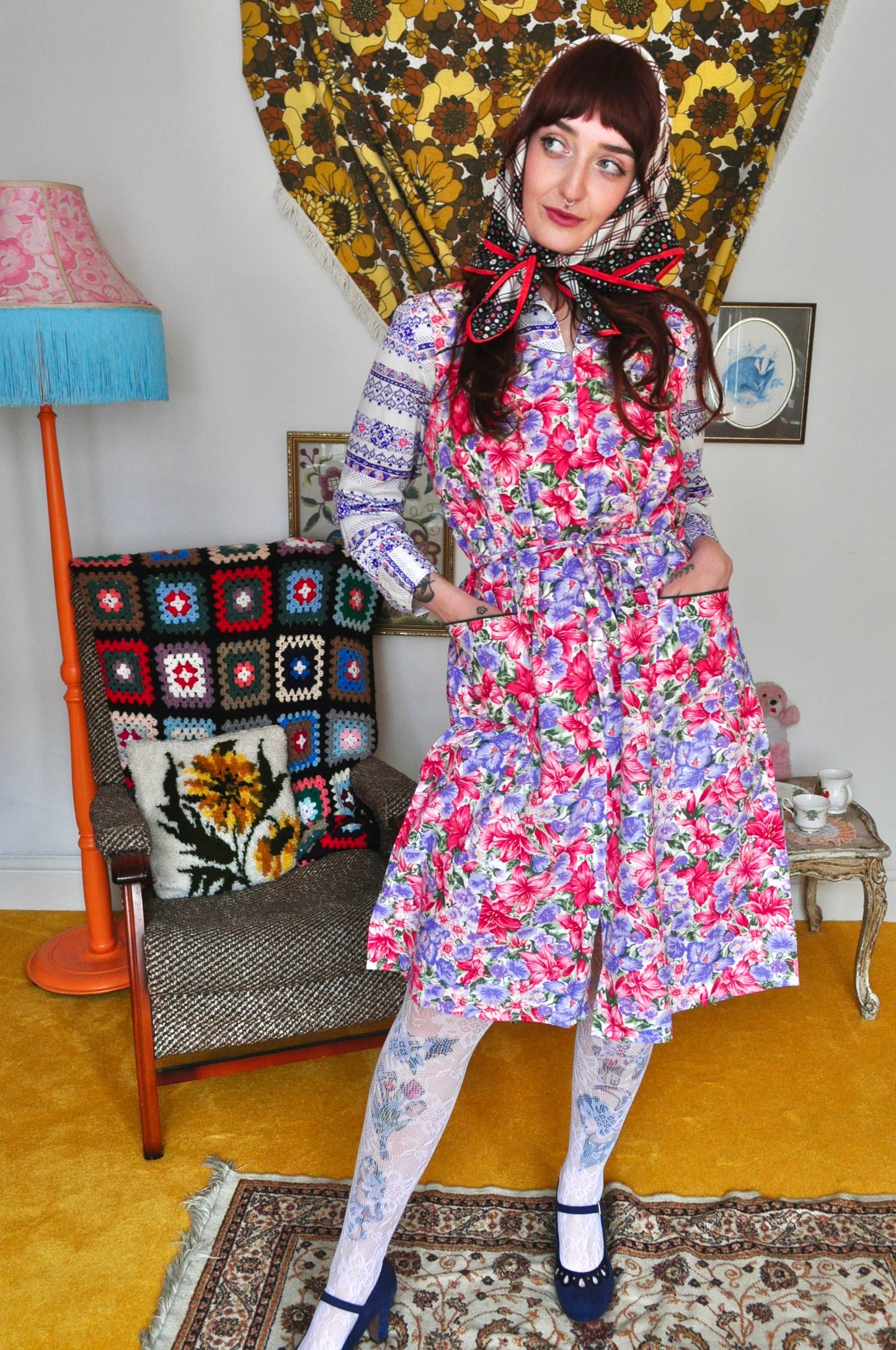 Vintage 80s Floral Sleeveless Dress