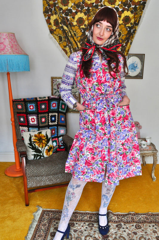 Vintage 80s Floral Sleeveless Dress