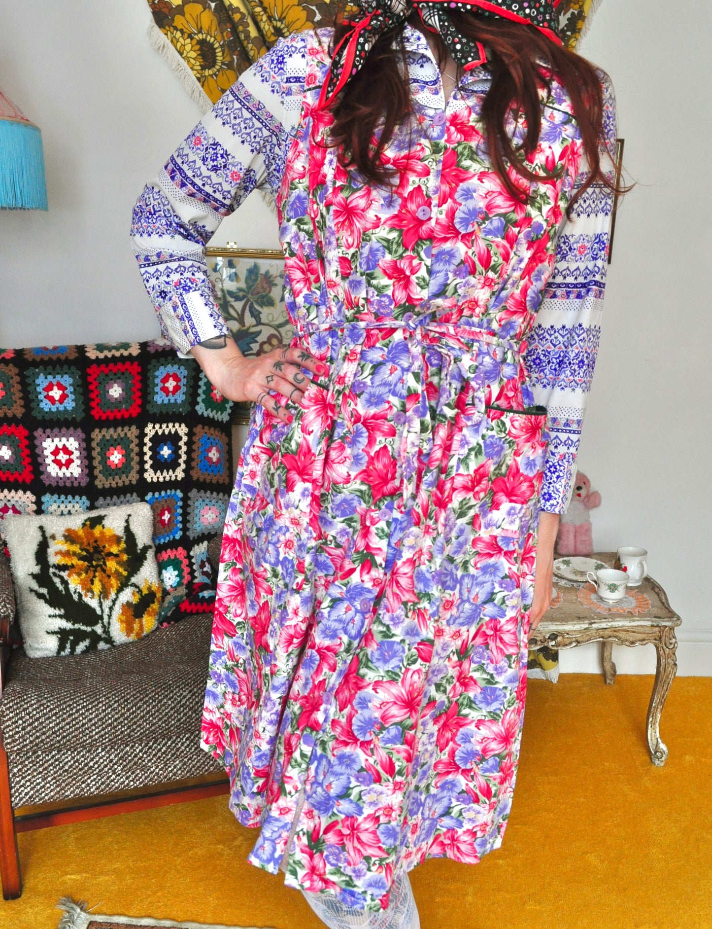 Vintage 80s Floral Sleeveless Dress