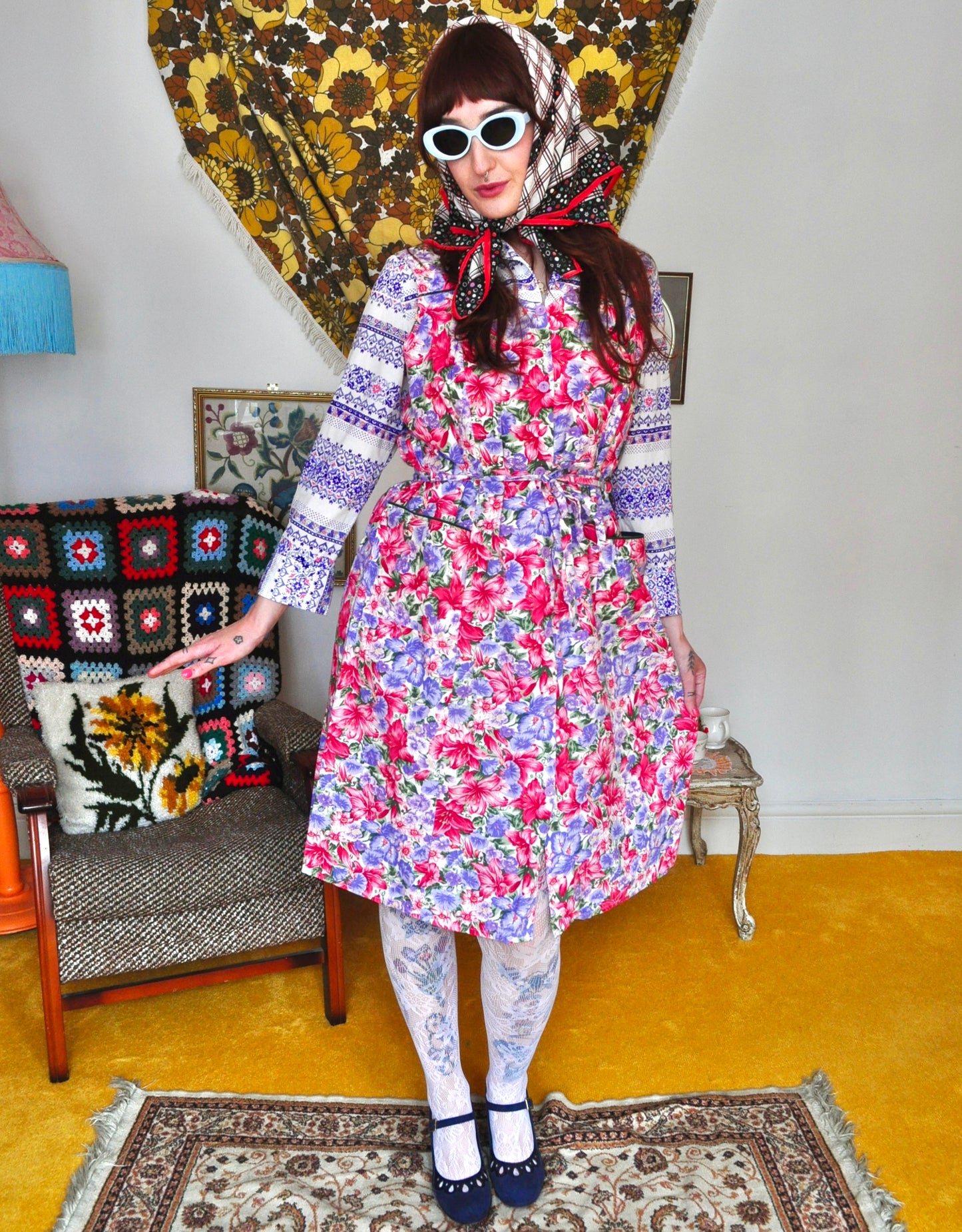 Vintage 80s Floral Sleeveless Dress