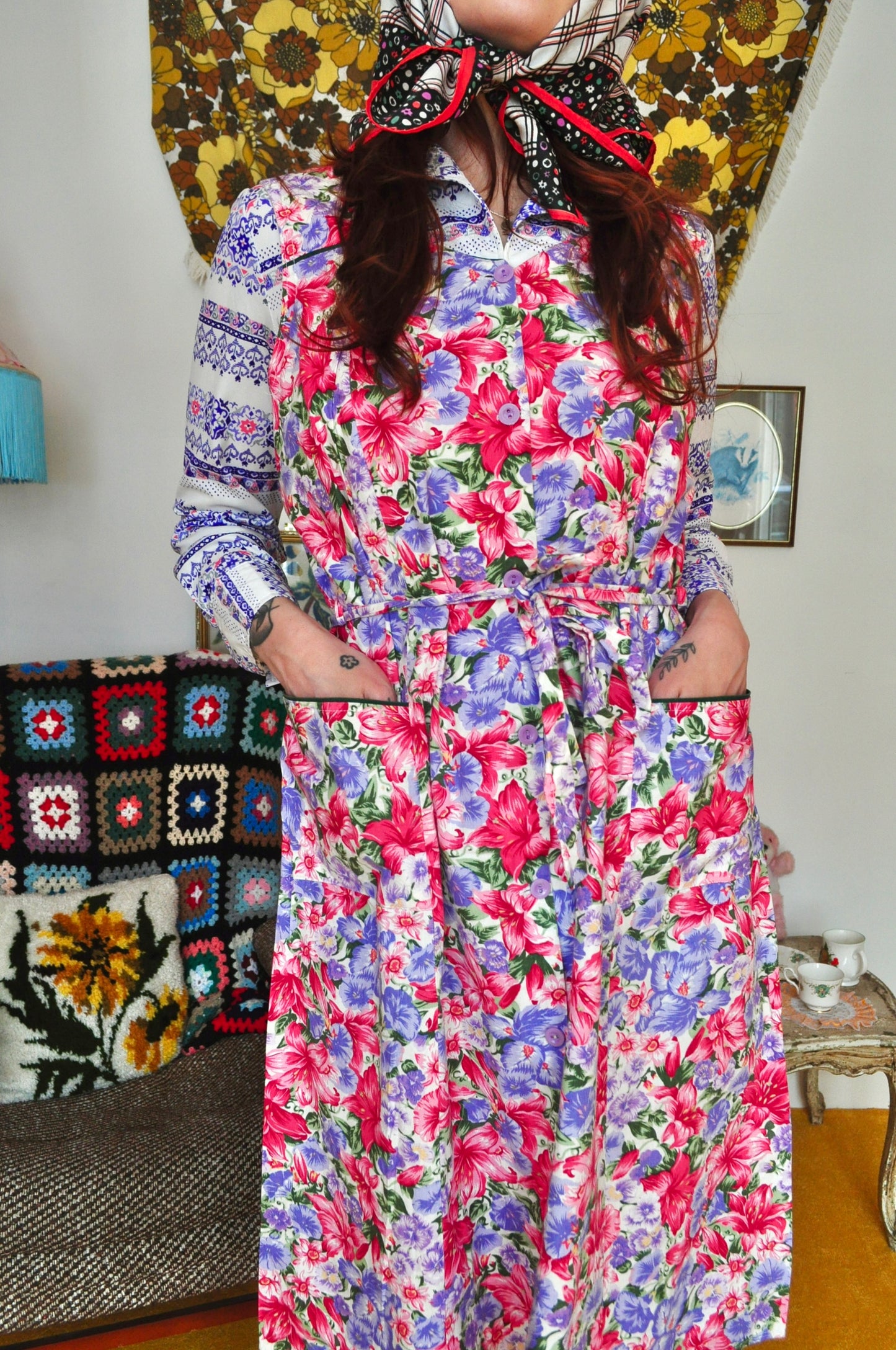 Vintage 80s Floral Sleeveless Dress