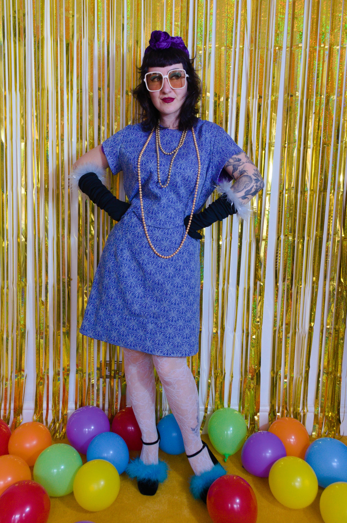 Vintage 60s Blue and Silver Lurex Mini Dress