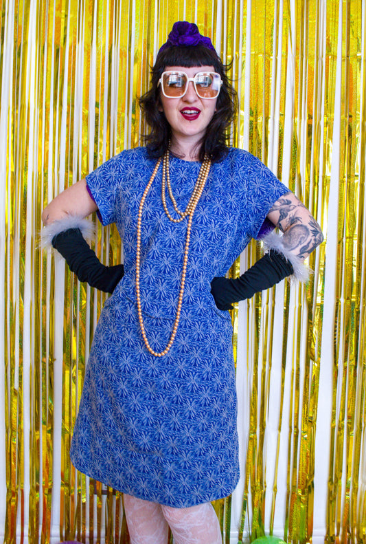 Vintage 60s Blue and Silver Lurex Mini Dress