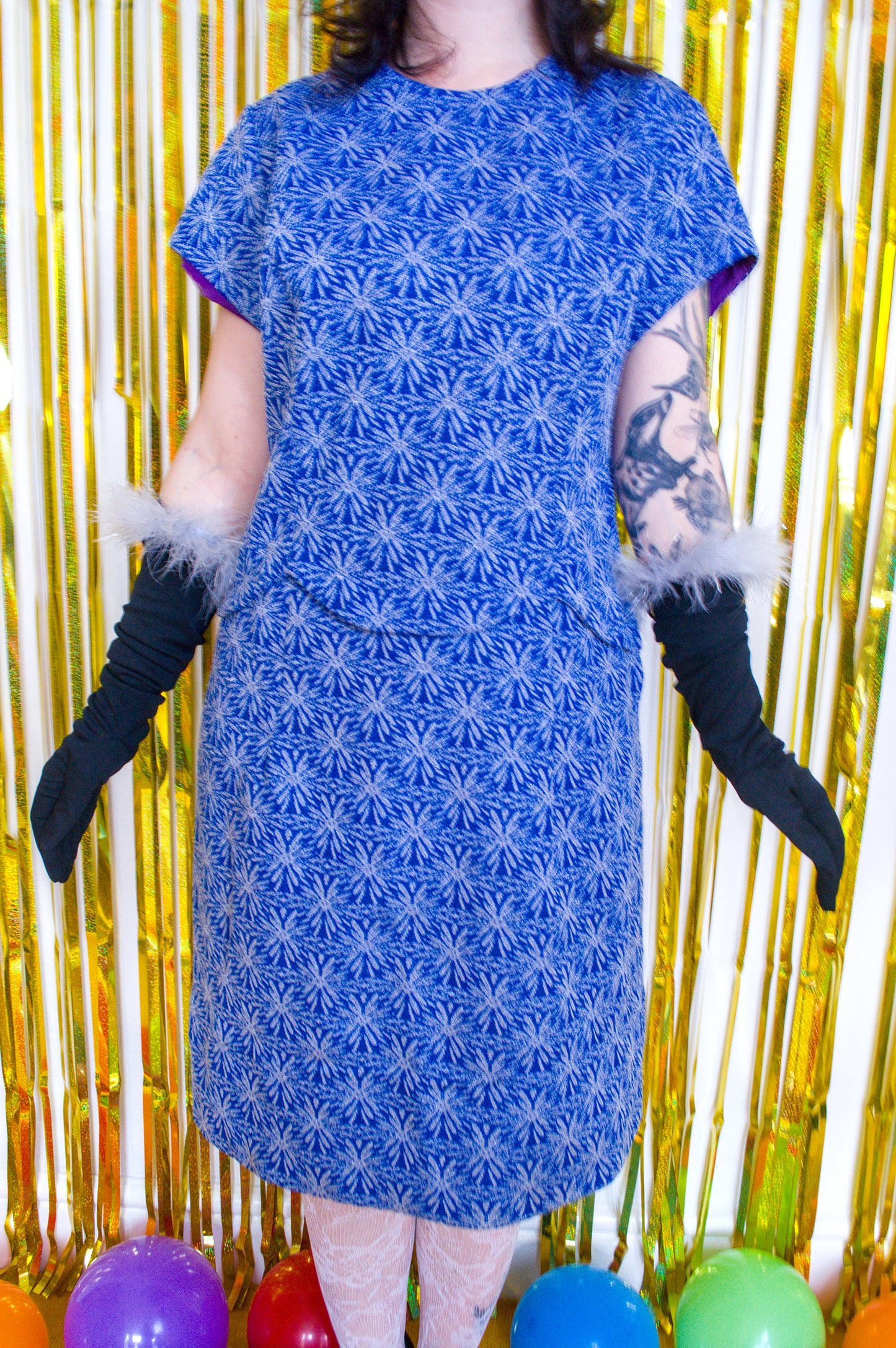 Vintage 60s Blue and Silver Lurex Mini Dress