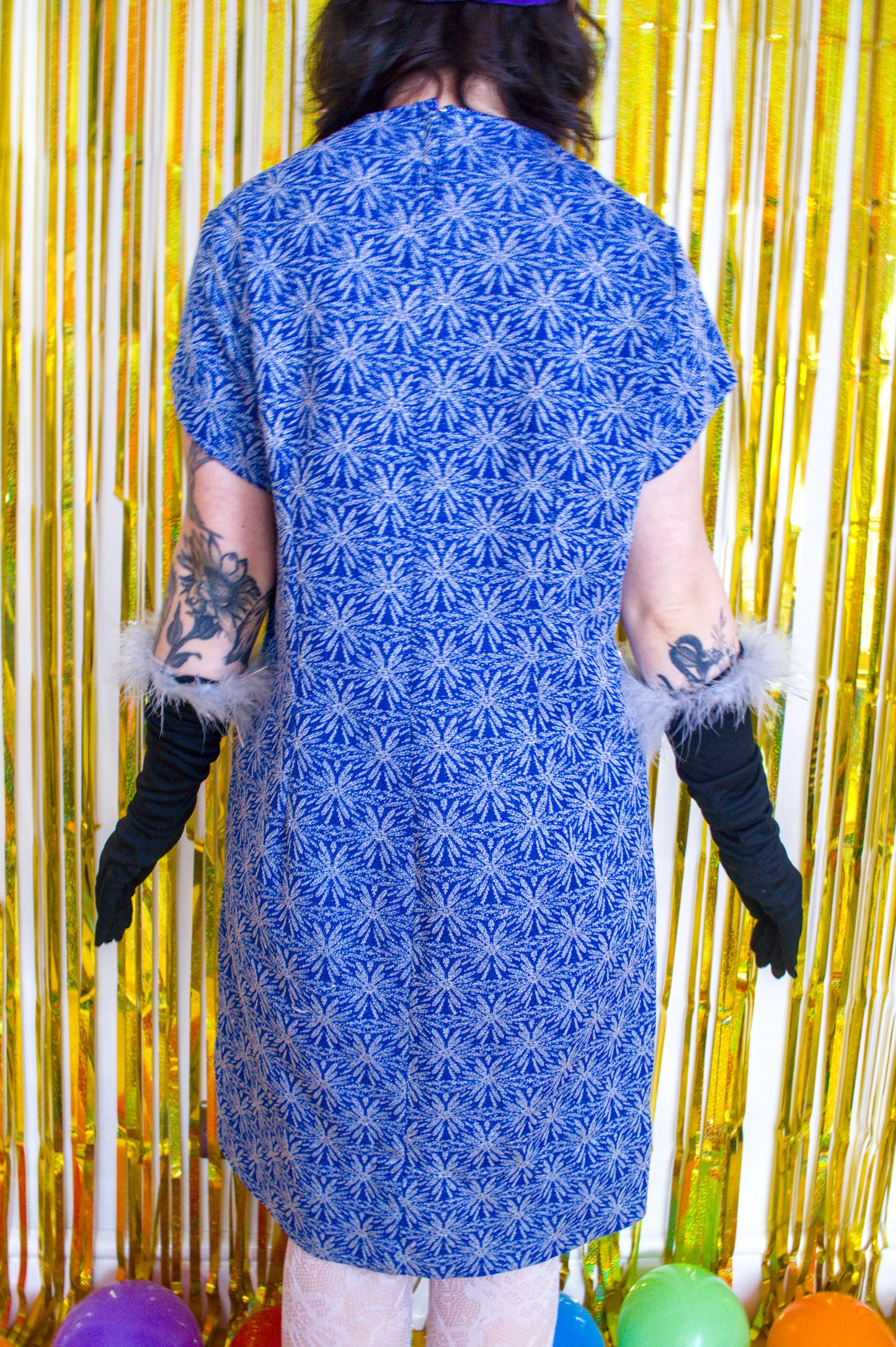 Vintage 60s Blue and Silver Lurex Mini Dress