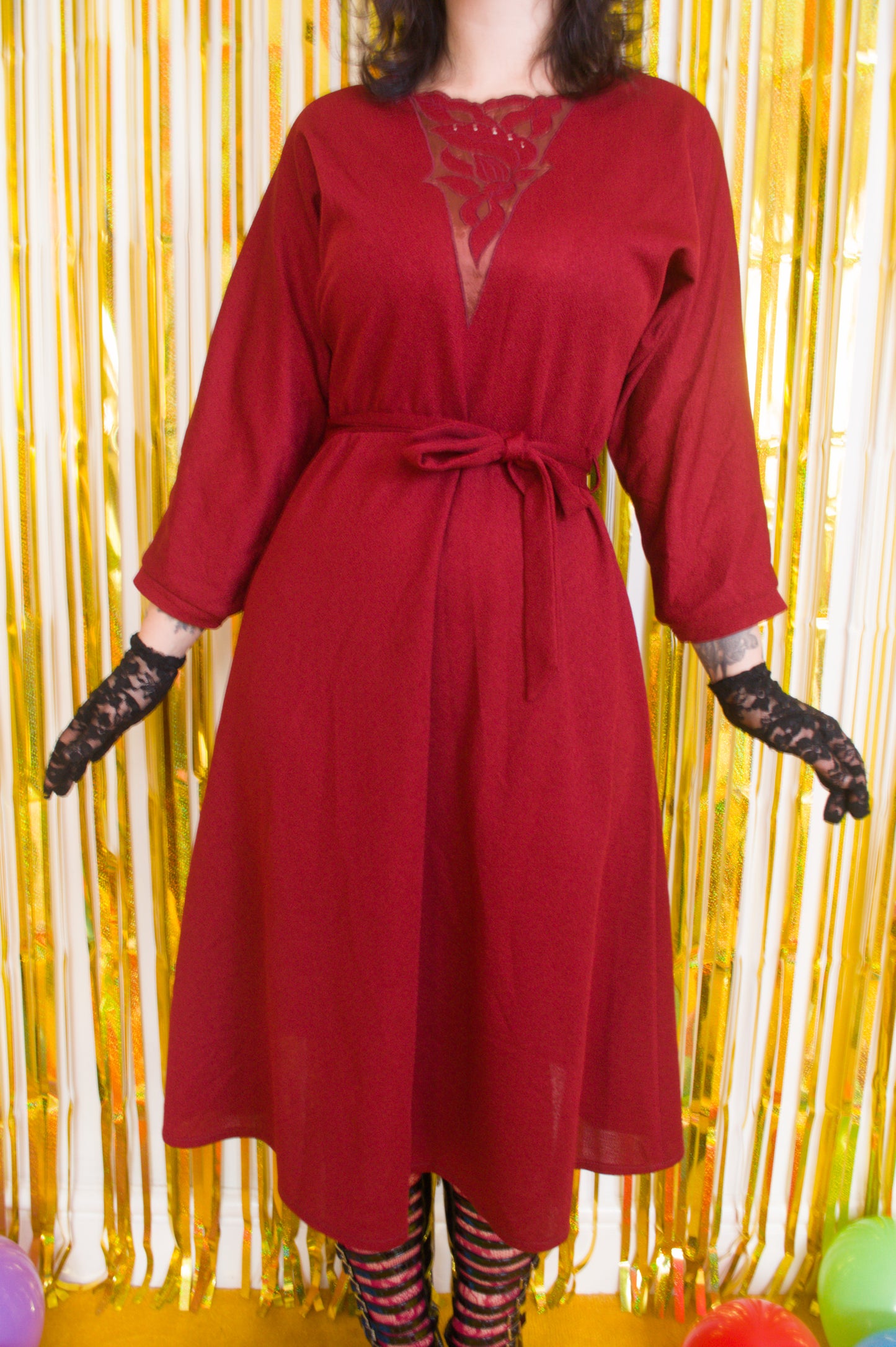 Vintage 80s Maroon Red Midi Dress