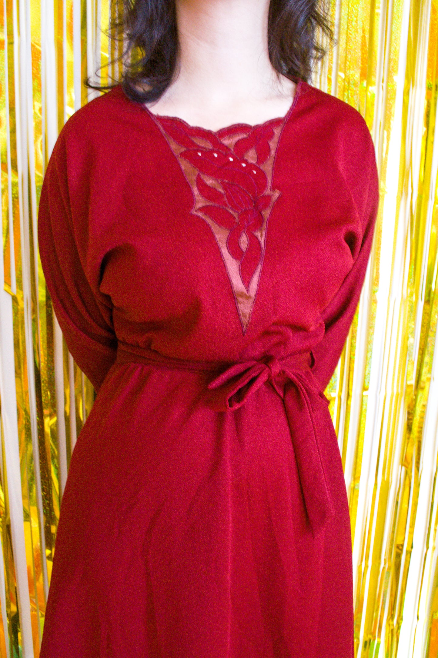 Vintage 80s Maroon Red Midi Dress