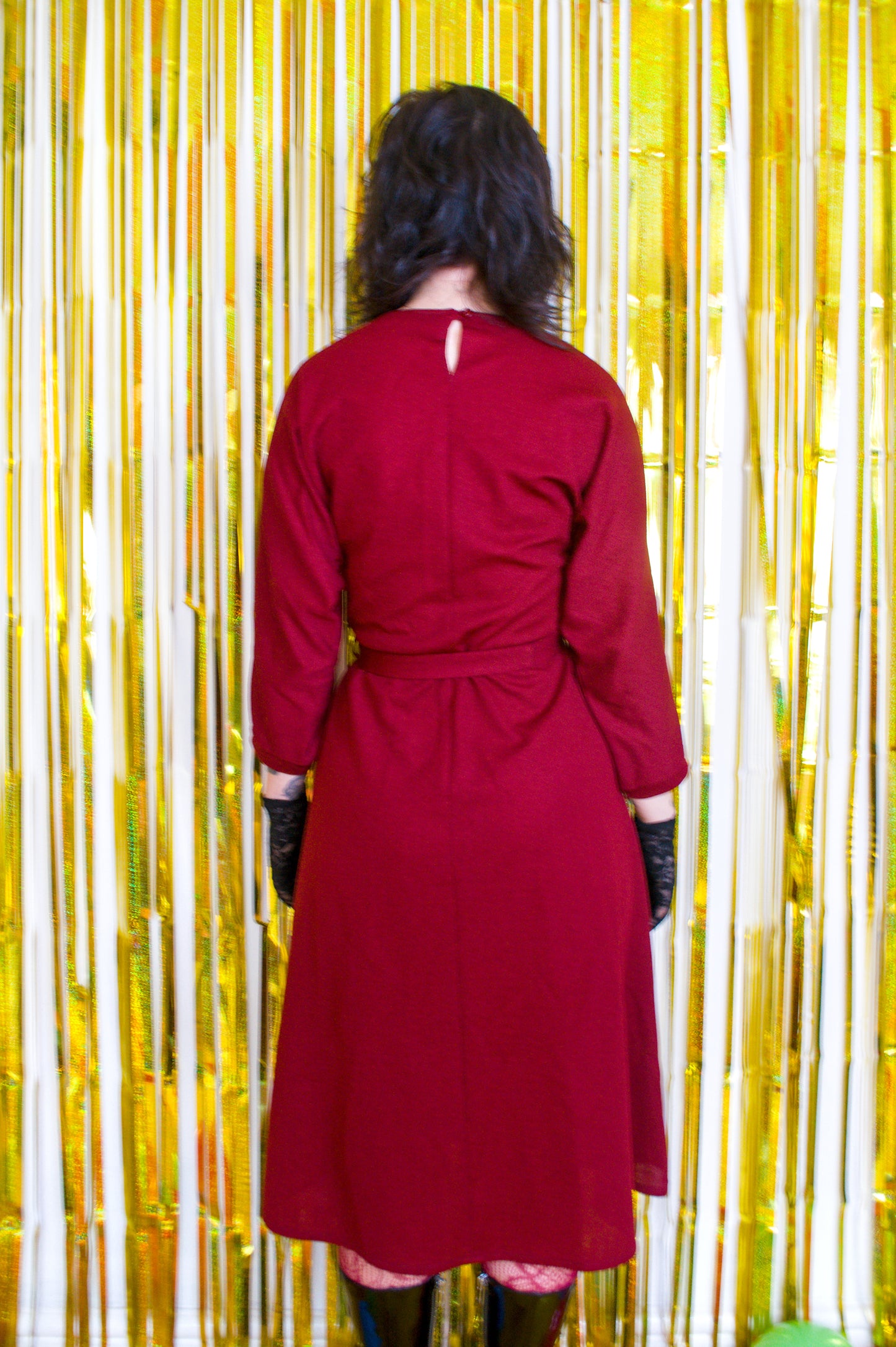 Vintage 80s Maroon Red Midi Dress