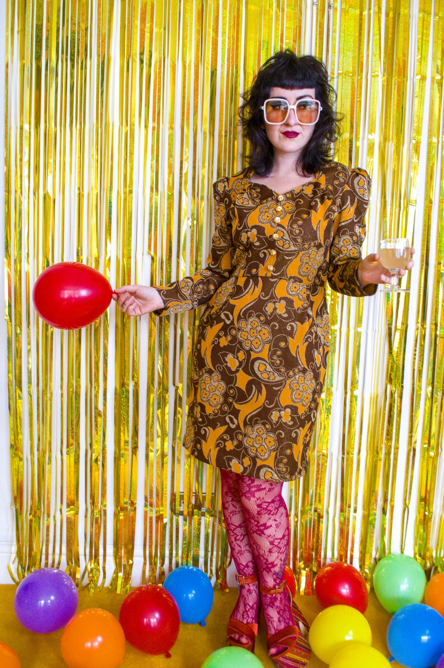 Vintage 60s Brown and Gold Lurex Mini Dress