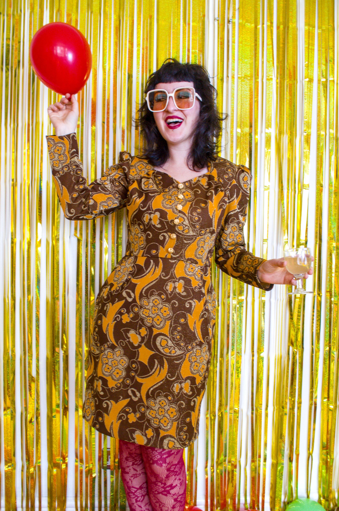 Vintage 60s Brown and Gold Lurex Mini Dress