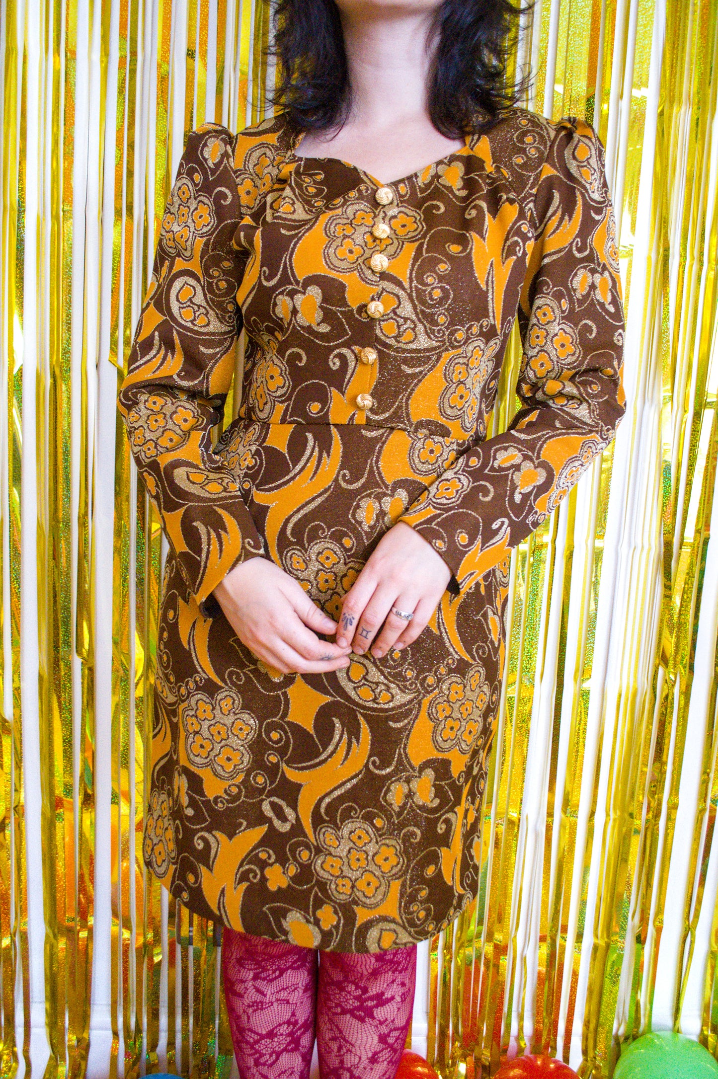 Vintage 60s Brown and Gold Lurex Mini Dress