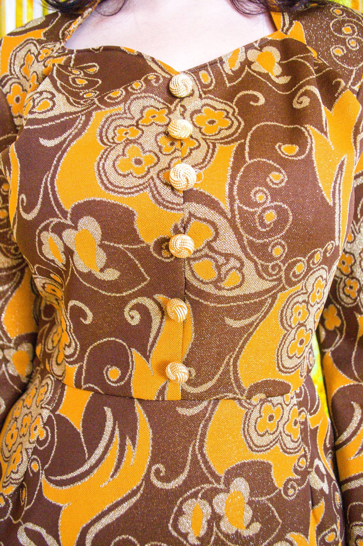 Vintage 60s Brown and Gold Lurex Mini Dress