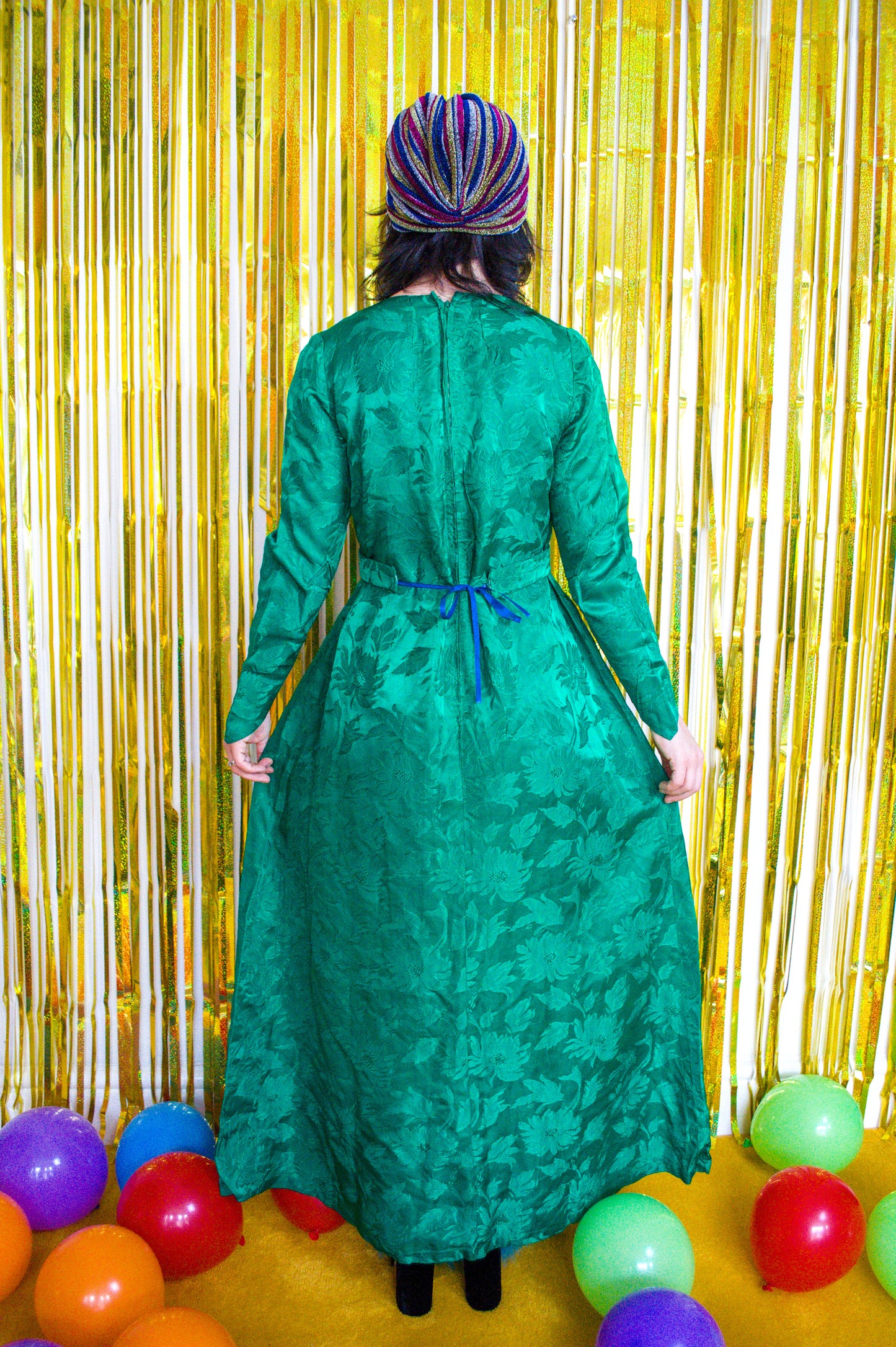 Vintage 60s Green Brocade Midi Dress