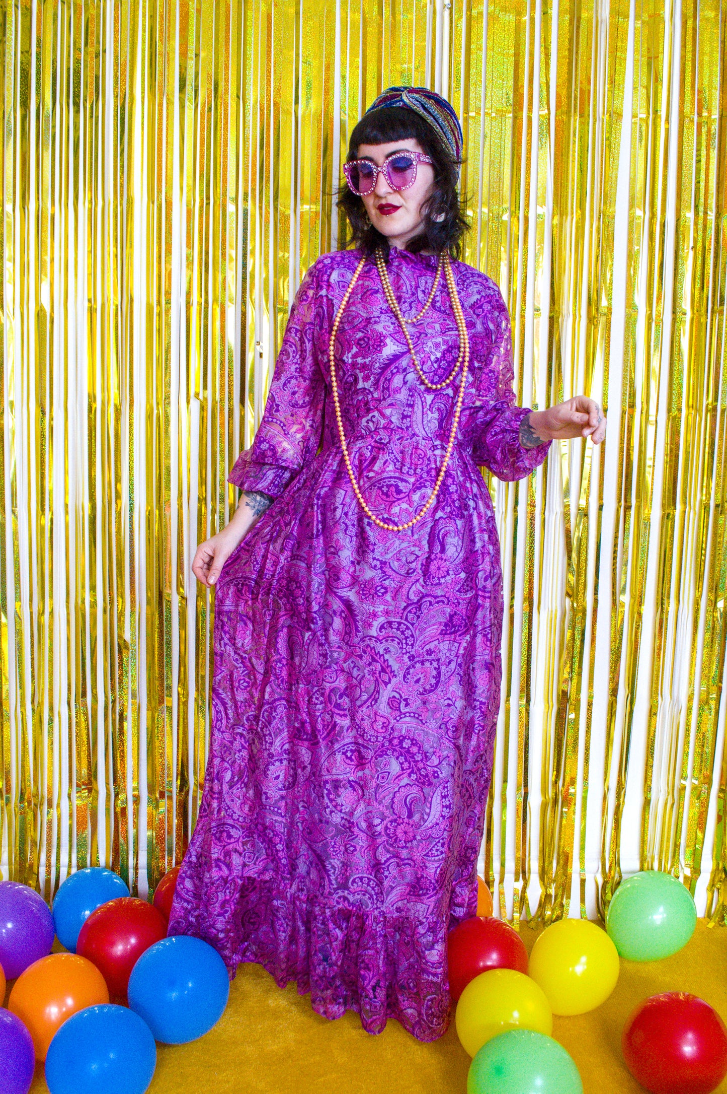 Vintage 70s Pink Paisley Maxi Dress
