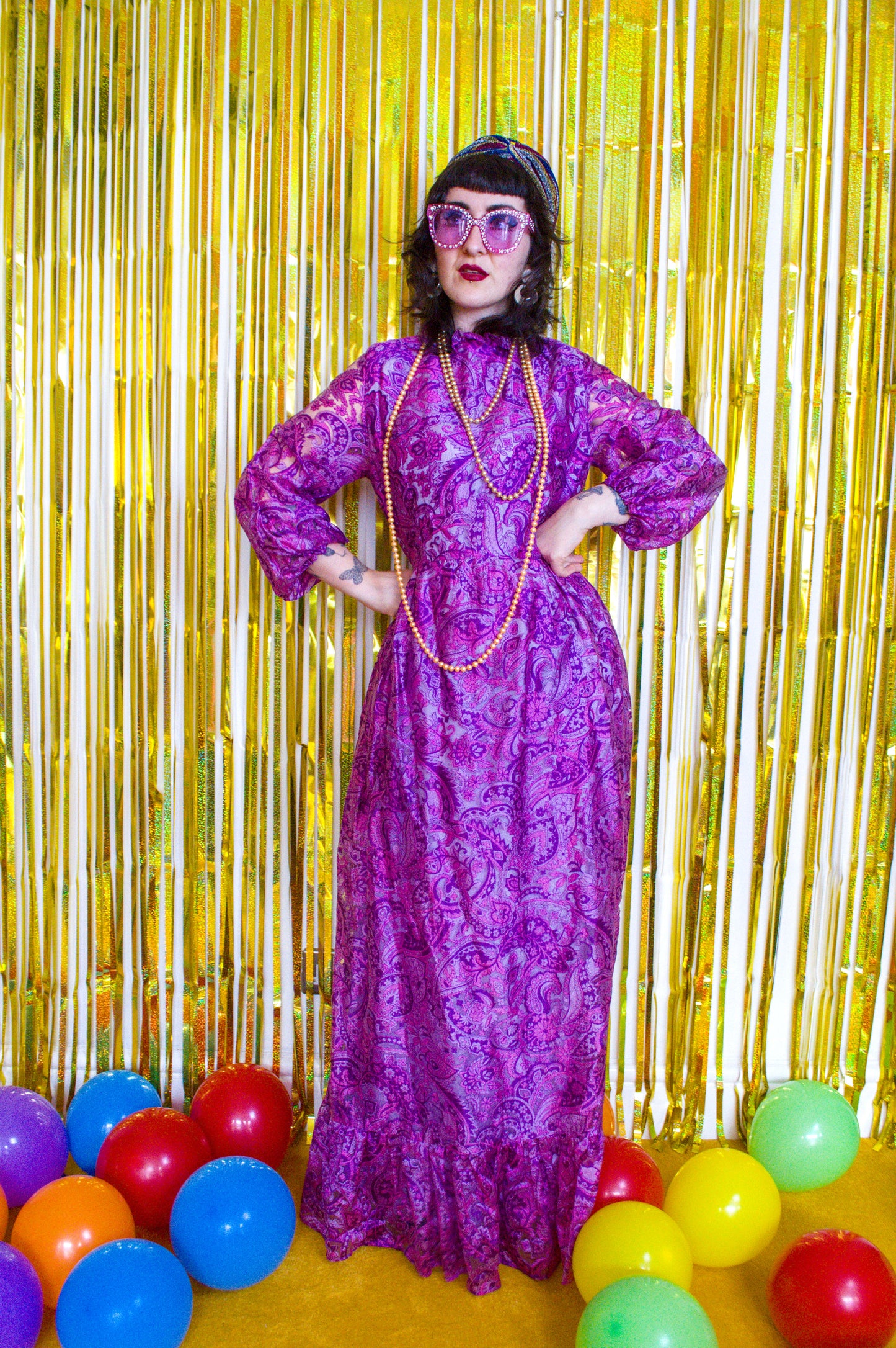 Vintage 70s Pink Paisley Maxi Dress