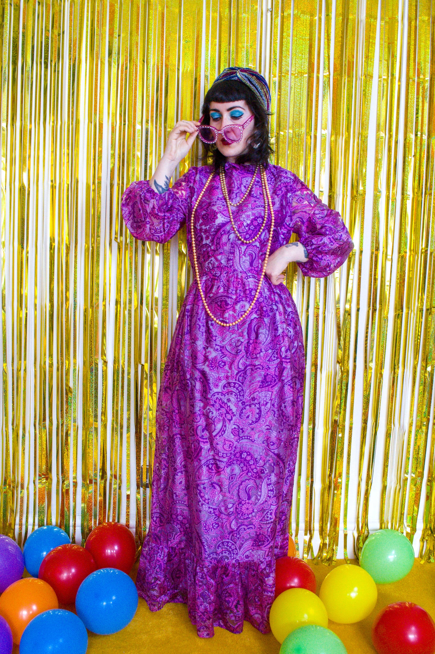 Vintage 70s Pink Paisley Maxi Dress