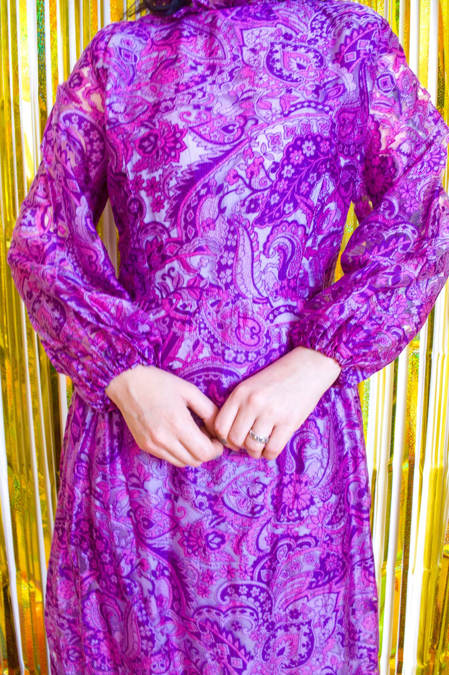 Vintage 70s Pink Paisley Maxi Dress