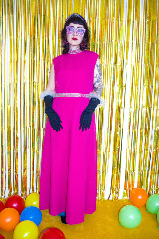 Vintage 60s 70s Pink and Gold Sleeveless Maxi Dress