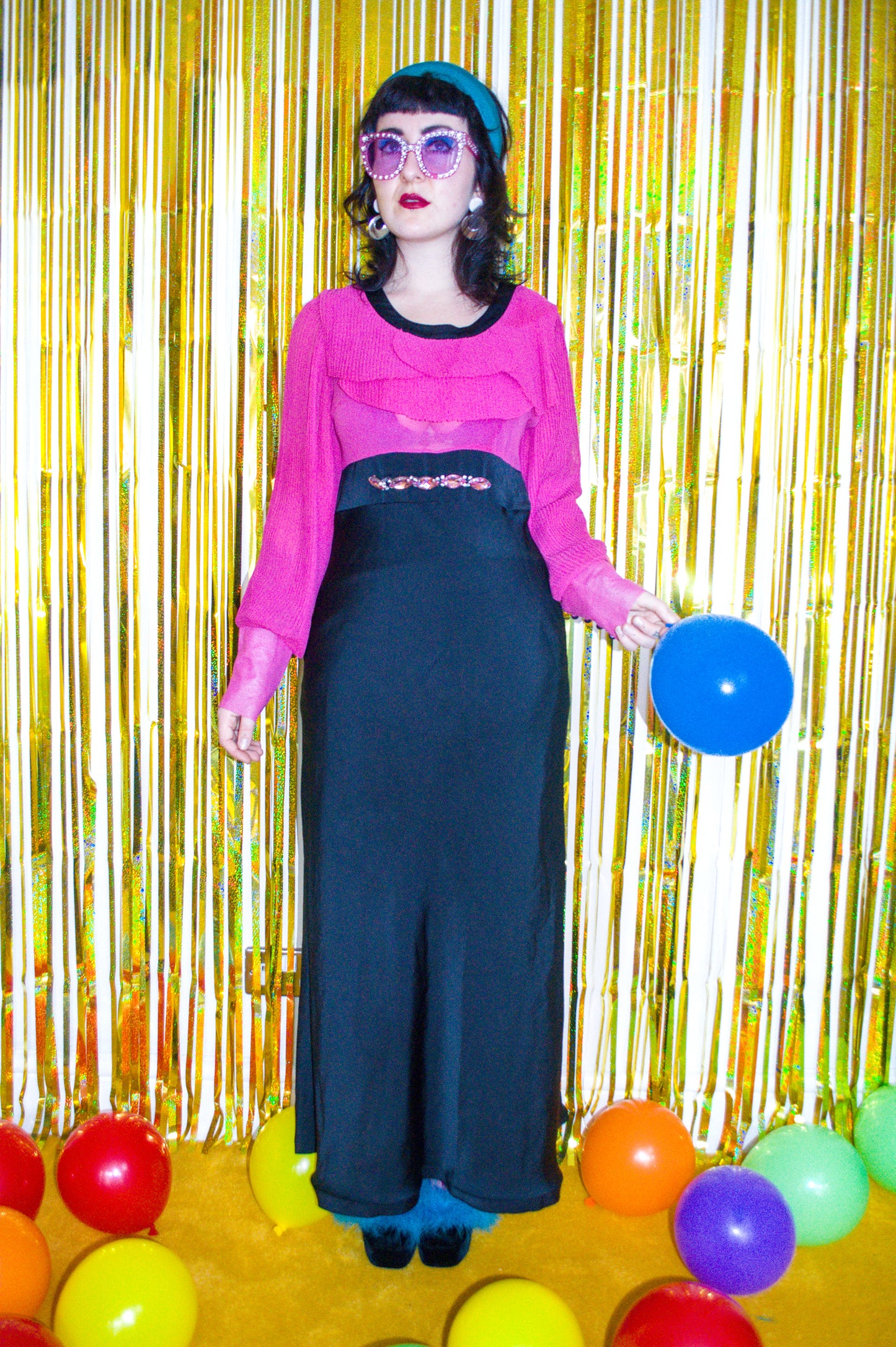 Vintage 70s Pink and Black Maxi Dress